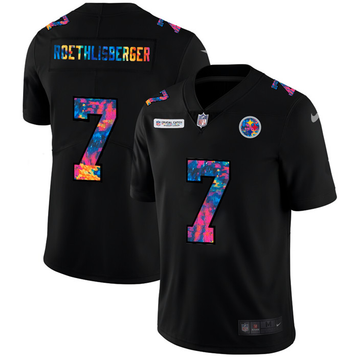 Personalized Pittsburgh Steelers #7 Ben Roethlisberger Men’s Multi-Color Black 2020 NFL Crucial Catch Untouchable Limited Jersey