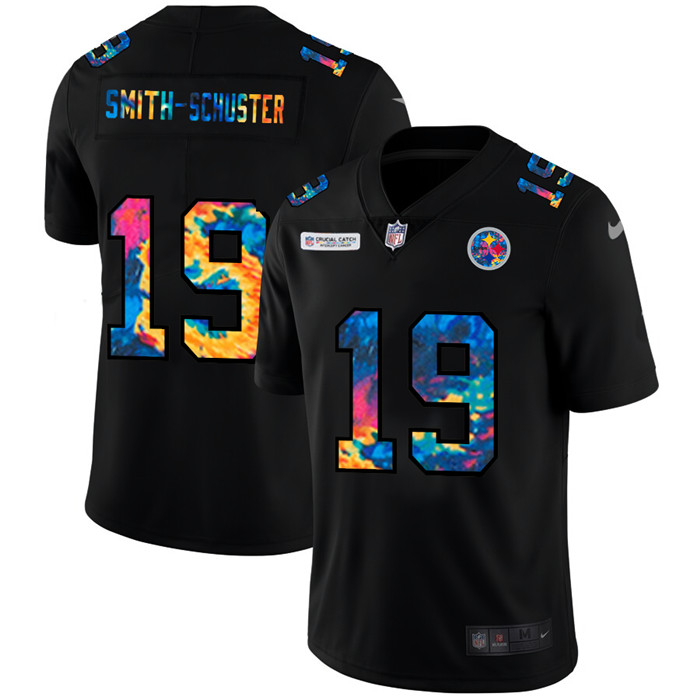 Personalized Pittsburgh Steelers #19 JuJu Smith-Schuster Men’s Multi-Color Black 2020 NFL Crucial Catch Untouchable Limited Jersey