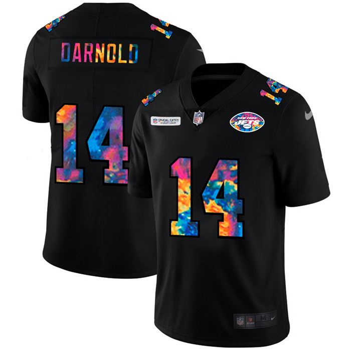 Personalized New York Jets #14 Sam Darnold Men’s Multi-Color Black 2020 NFL Crucial Catch Untouchable Limited Jersey