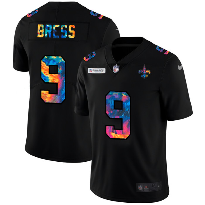 Personalized New Orleans Saints #9 Drew Brees Men’s Multi-Color Black 2020 NFL Crucial Catch Untouchable Limited Jersey
