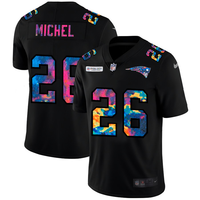Personalized New England Patriots #26 Sony Michel Men’s Multi-Color Black 2020 NFL Crucial Catch Untouchable Limited Jersey