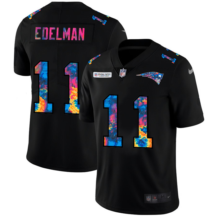 Personalized New England Patriots #11 Julian Edelman Men’s Multi-Color Black 2020 NFL Crucial Catch Untouchable Limited Jersey