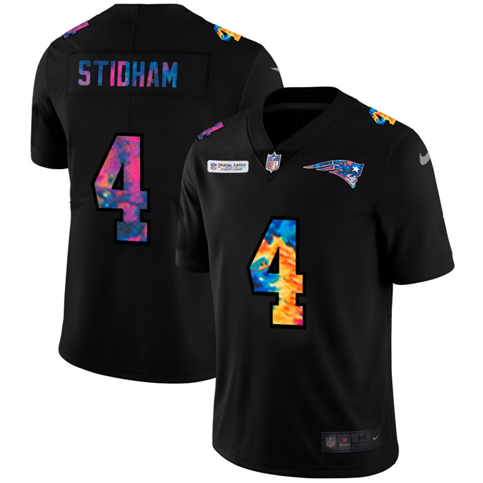 Personalized New England Patriots #4 Jarrett Stidham Men’s Multi-Color Black 2020 NFL Crucial Catch Untouchable Limited Jersey