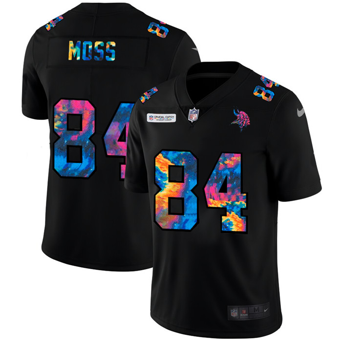 Personalized Minnesota Vikings #84 Randy Moss Men’s Multi-Color Black 2020 NFL Crucial Catch Untouchable Limited Jersey