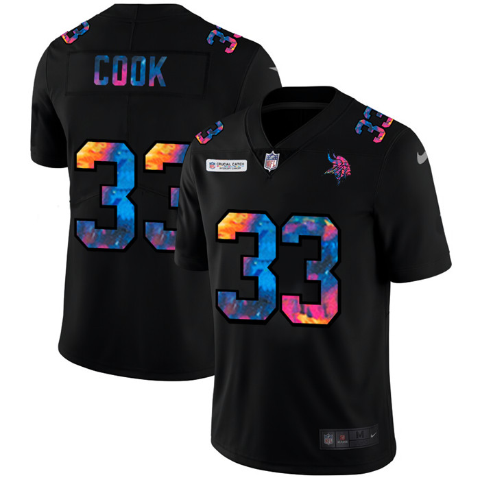 Personalized Minnesota Vikings #33 Dalvin Cook Men’s Multi-Color Black 2020 NFL Crucial Catch Untouchable Limited Jersey