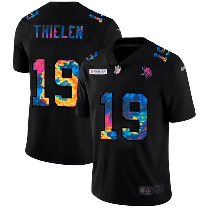 Personalized Minnesota Vikings #19 Adam Thielen Men’s Multi-Color Black 2020 NFL Crucial Catch Untouchable Limited Jersey