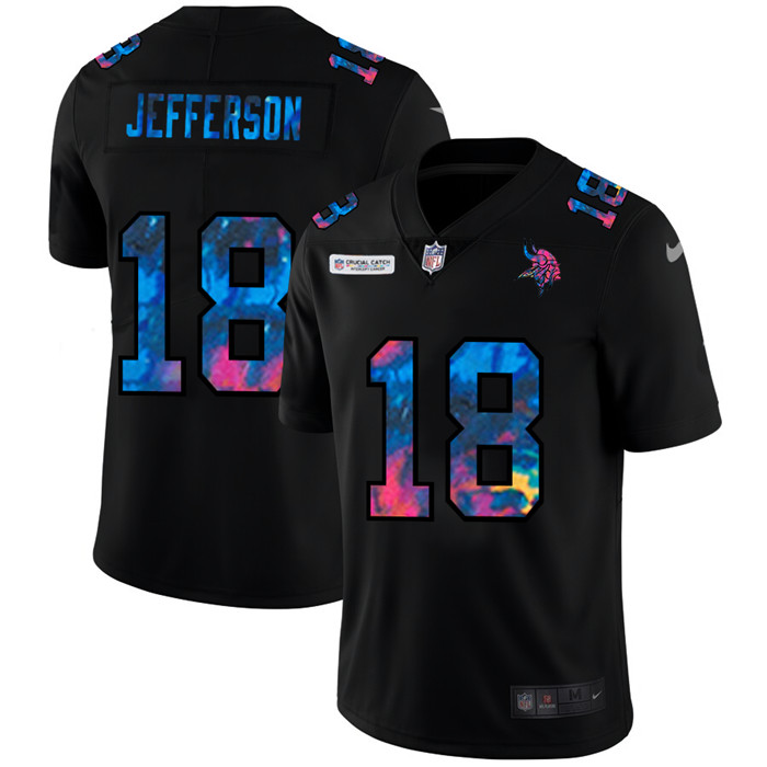 Personalized Minnesota Vikings #18 Justin Jefferson Men’s Multi-Color Black 2020 NFL Crucial Catch Untouchable Limited Jersey