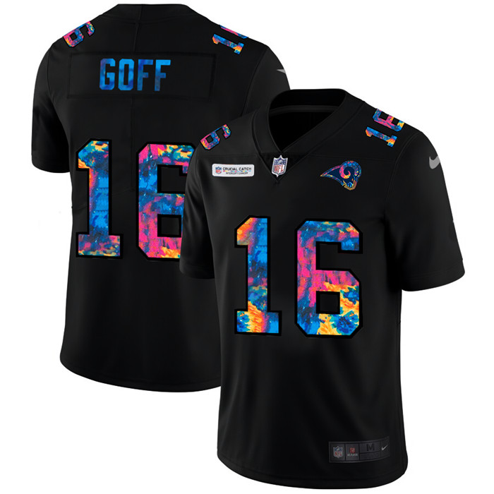 Personalized Los Angeles Rams #16 Jared Goff Men’s Multi-Color Black 2020 NFL Crucial Catch Untouchable Limited Jersey