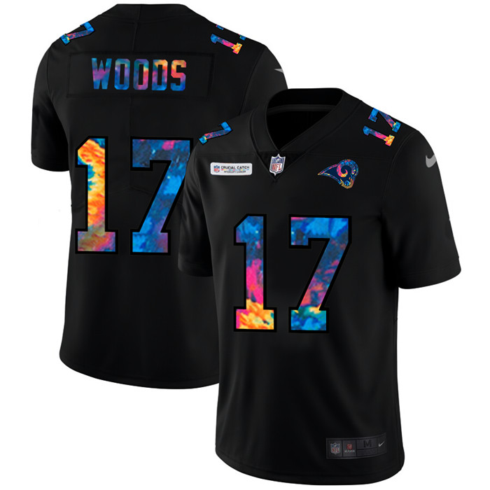 Personalized Los Angeles Rams #17 Robert Woods Men’s Multi-Color Black 2020 NFL Crucial Catch Untouchable Limited Jersey