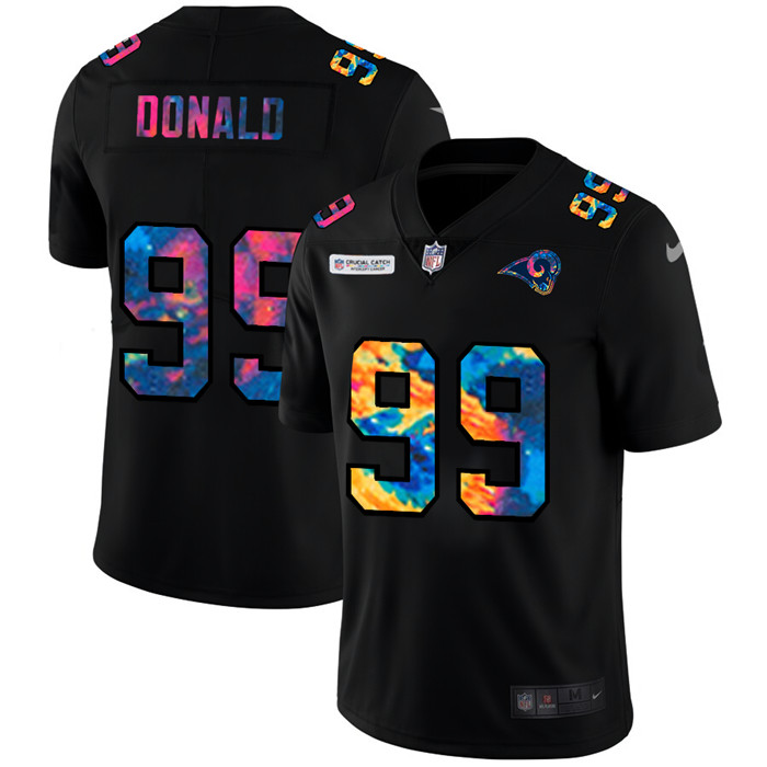 Personalized Los Angeles Rams #99 Aaron Donald Men’s Multi-Color Black 2020 NFL Crucial Catch Untouchable Limited Jersey