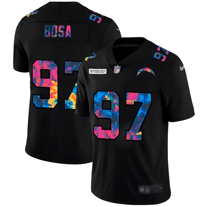 Personalized Los Angeles Chargers #97 Joey Bosa Men’s Multi-Color Black 2020 NFL Crucial Catch Untouchable Limited Jersey