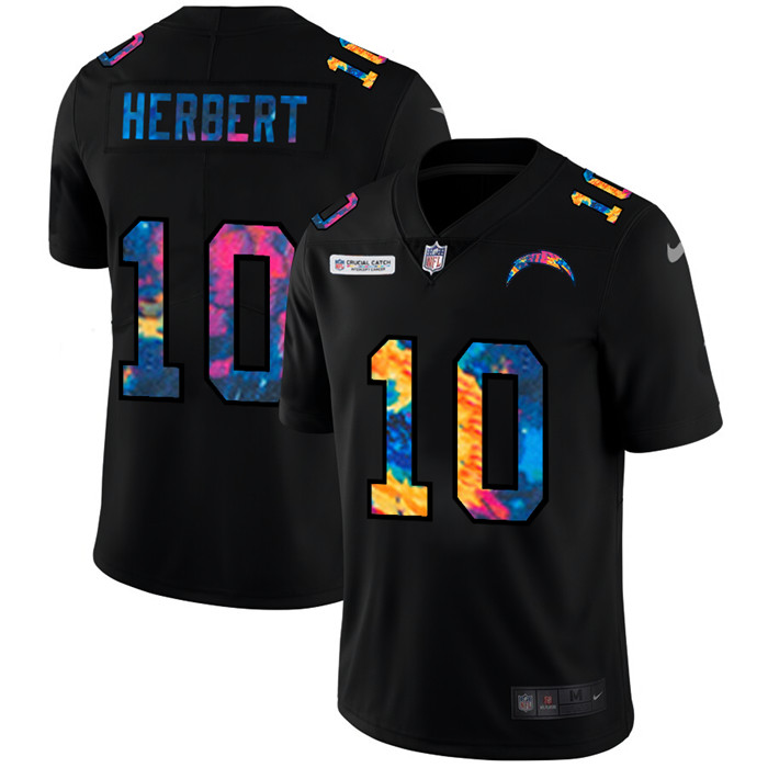 Personalized Los Angeles Chargers #10 Justin Herbert Men’s Multi-Color Black 2020 NFL Crucial Catch Untouchable Limited Jersey