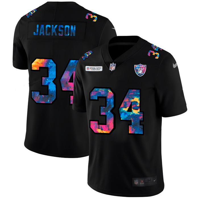 Personalized Las Vegas Raiders #34 Bo Jackson Men’s Multi-Color Black 2020 NFL Crucial Catch Untouchable Limited Jersey