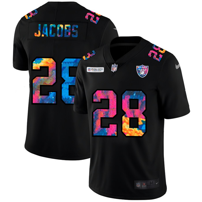 Personalized Las Vegas Raiders #28 Josh Jacobs Men’s Multi-Color Black 2020 NFL Crucial Catch Untouchable Limited Jersey