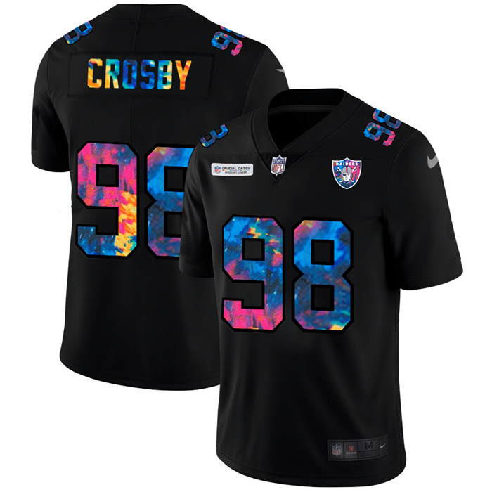 Personalized Las Vegas Raiders #98 Maxx Crosby Men’s Multi-Color Black 2020 NFL Crucial Catch Untouchable Limited Jersey