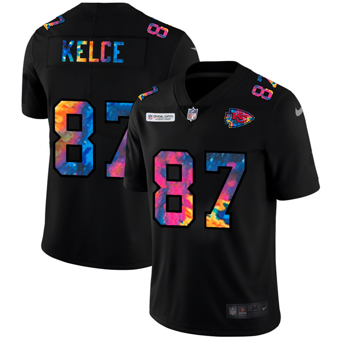Personalized Kansas City Chiefs #87 Travis Kelce Men’s Multi-Color Black 2020 NFL Crucial Catch Untouchable Limited Jersey