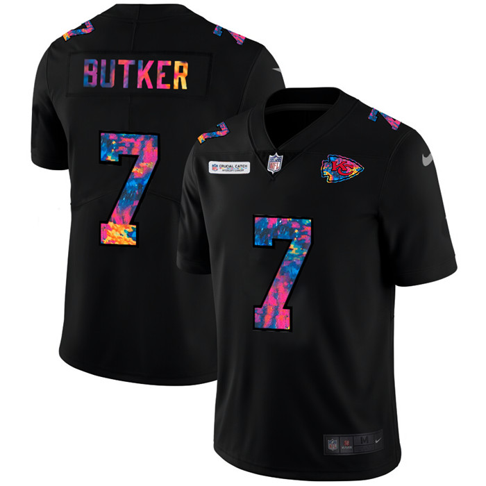 Personalized Kansas City Chiefs #7 Harrison Butker Men’s Multi-Color Black 2020 NFL Crucial Catch Untouchable Limited Jersey