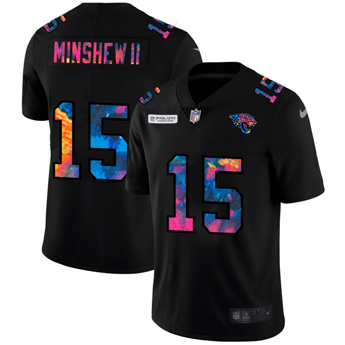 Personalized Jacksonville Jaguars #15 Gardner Minshew II Men’s Multi-Color Black 2020 NFL Crucial Catch Untouchable Limited Jersey