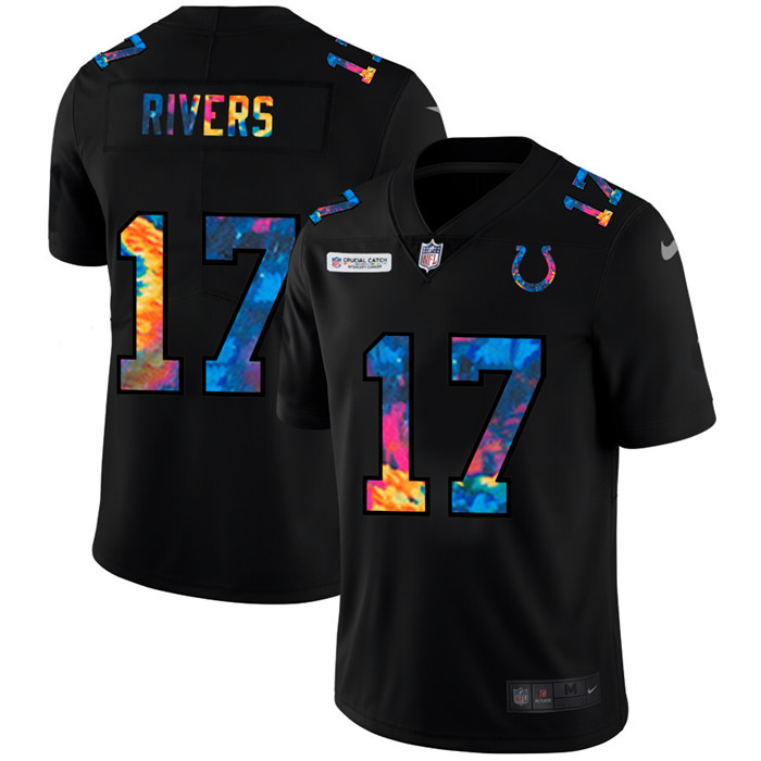 Personalized Indianapolis Colts #17 Philip Rivers Men’s Multi-Color Black 2020 NFL Crucial Catch Untouchable Limited Jersey