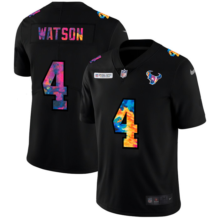 Personalized Houston Texans #4 Deshaun Watson Men’s Multi-Color Black 2020 NFL Crucial Catch Untouchable Limited Jersey