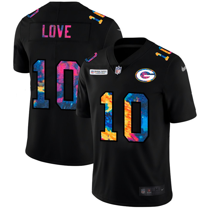 Personalized Green Bay Packers #10 Jordan Love Men’s Multi-Color Black 2020 NFL Crucial Catch Untouchable Limited Jersey