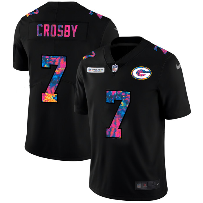 Personalized Green Bay Packers #7 Mason Crosby Men’s Multi-Color Black 2020 NFL Crucial Catch Untouchable Limited Jersey