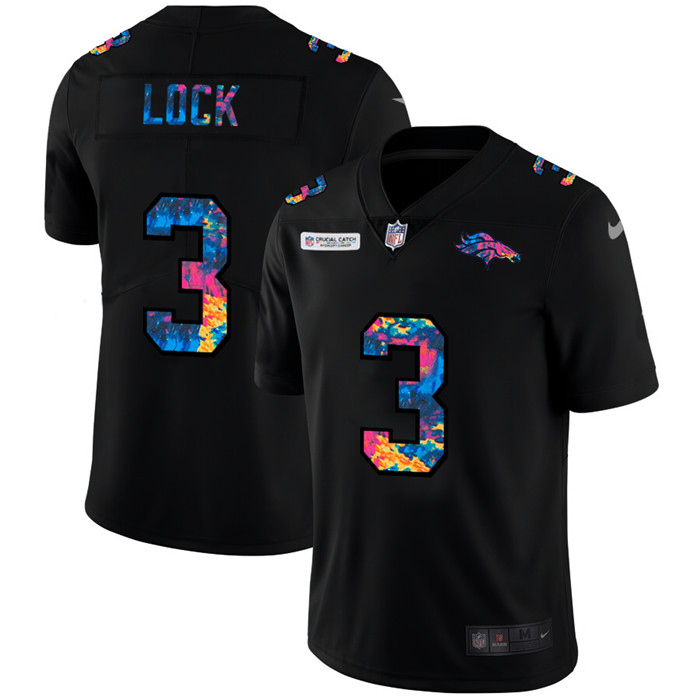 Personalized Denver Broncos #3 Drew Lock Men’s Multi-Color Black 2020 NFL Crucial Catch Untouchable Limited Jersey