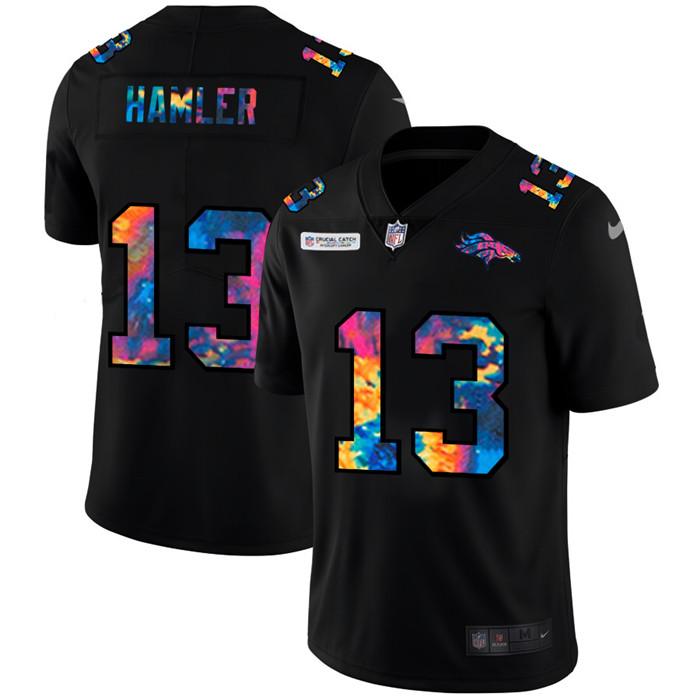 Personalized Denver Broncos #13 KJ Hamler Men’s Multi-Color Black 2020 NFL Crucial Catch Untouchable Limited Jersey