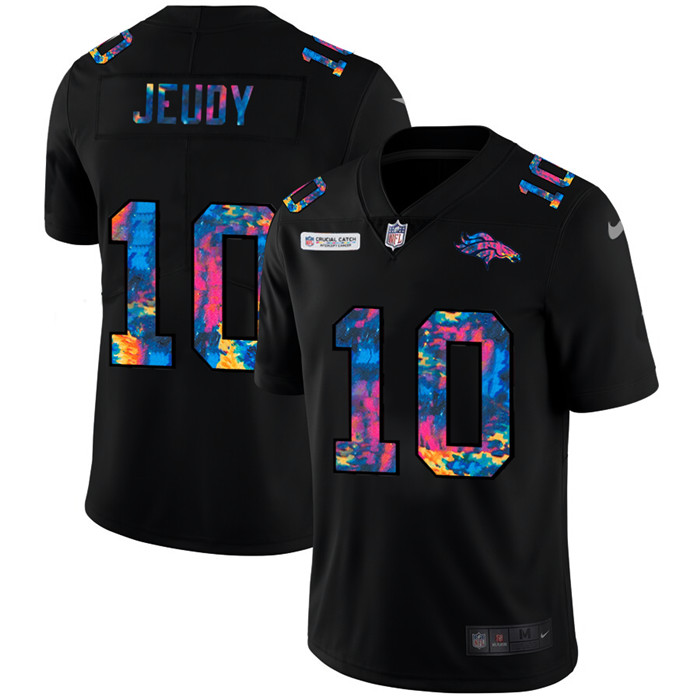 Personalized Denver Broncos #10 Jerry Jeudy Men’s Multi-Color Black 2020 NFL Crucial Catch Untouchable Limited Jersey