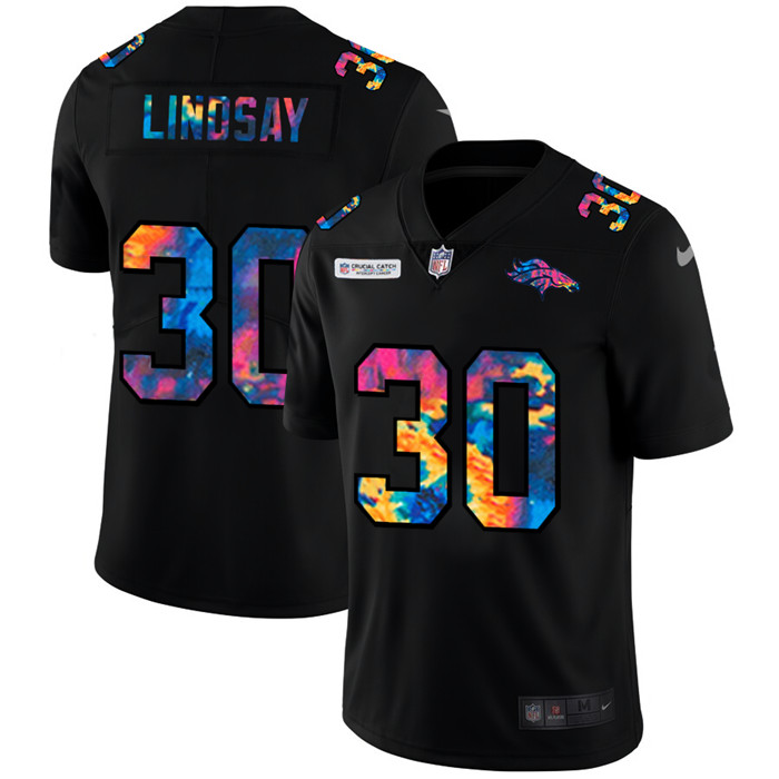 Personalized Denver Broncos #30 Phillip Lindsay Men’s Multi-Color Black 2020 NFL Crucial Catch Untouchable Limited Jersey