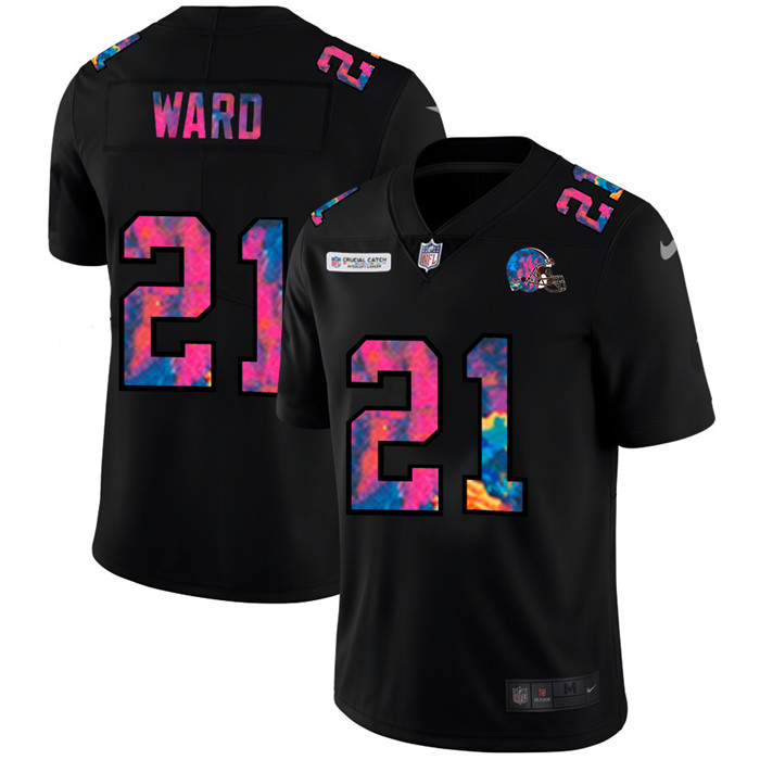 Personalized Cleveland Browns #21 Denzel Ward Men’s Multi-Color Black 2020 NFL Crucial Catch Untouchable Limited Jersey