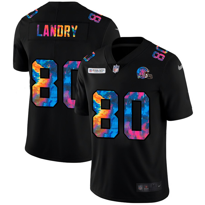 Personalized Cleveland Browns #80 Jarvis Landry Men’s Multi-Color Black 2020 NFL Crucial Catch Untouchable Limited Jersey