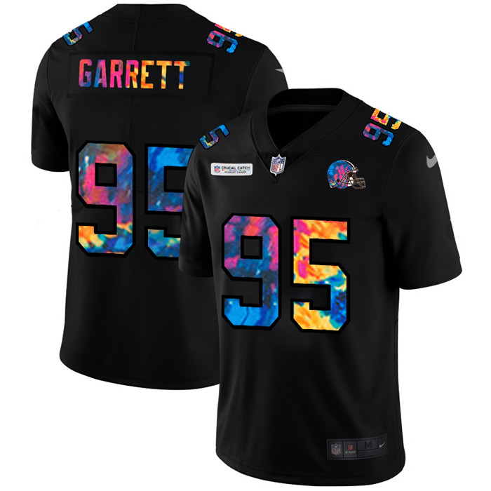 Personalized Cleveland Browns #95 Myles Garrett Men’s Multi-Color Black 2020 NFL Crucial Catch Untouchable Limited Jersey