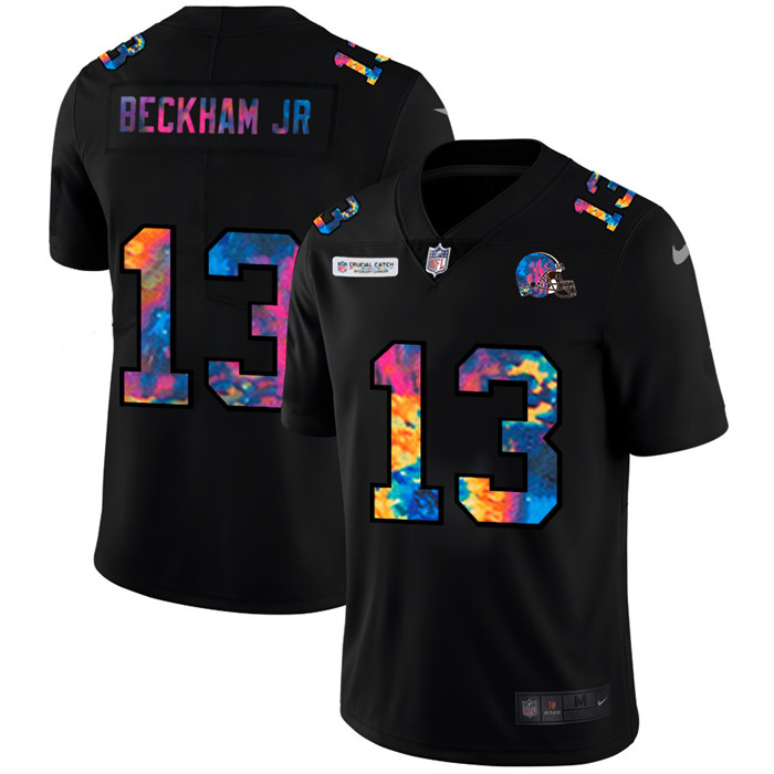 Personalized Cleveland Browns #13 Odell Beckham Jr. Men’s Multi-Color Black 2020 NFL Crucial Catch Untouchable Limited Jersey
