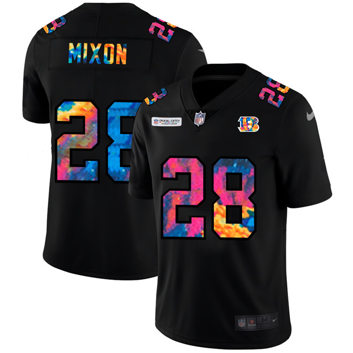 Personalized Cincinnati Bengals #28 Joe Mixon Men’s Multi-Color Black 2020 NFL Crucial Catch Untouchable Limited Jersey