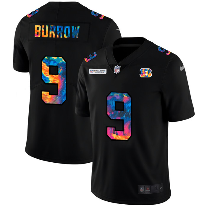 Personalized Cincinnati Bengals #9 Joe Burrow Men’s Multi-Color Black 2020 NFL Crucial Catch Untouchable Limited Jersey