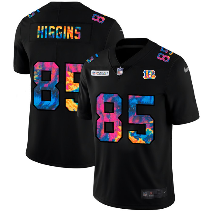 Personalized Cincinnati Bengals #85 Tee Higgins Men’s Multi-Color Black 2020 NFL Crucial Catch Untouchable Limited Jersey