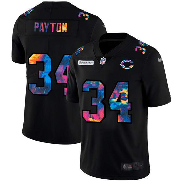 Personalized Chicago Bears #34 Walter Payton Men’s Multi-Color Black 2020 NFL Crucial Catch Untouchable Limited Jersey