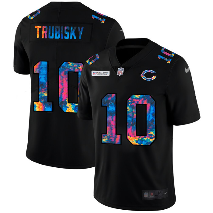 Personalized Chicago Bears #10 Mitchell Trubisky Men’s Multi-Color Black 2020 NFL Crucial Catch Untouchable Limited Jersey