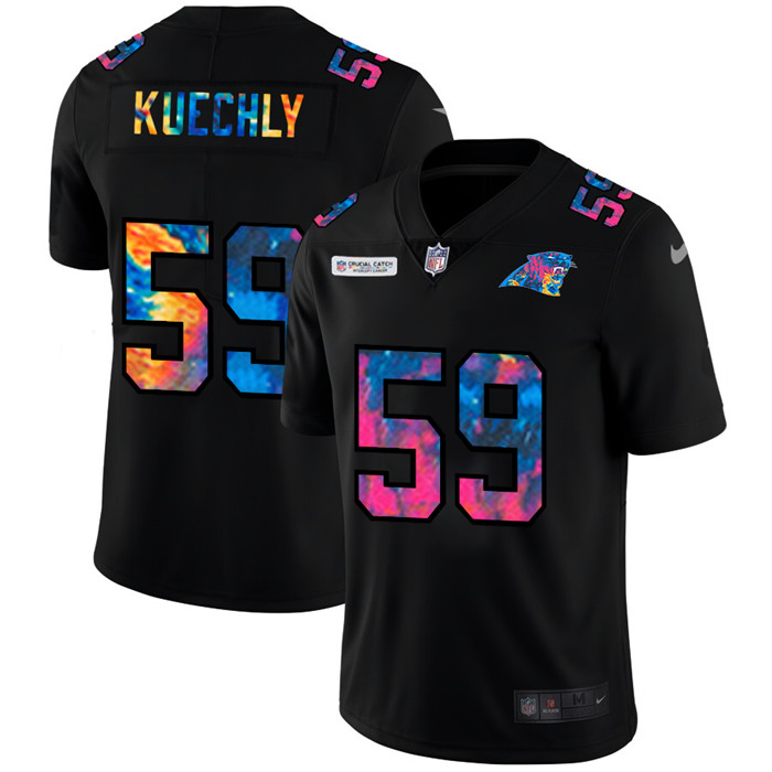 Personalized Carolina Panthers #59 Luke Kuechly Men’s Multi-Color Black 2020 NFL Crucial Catch Untouchable Limited Jersey
