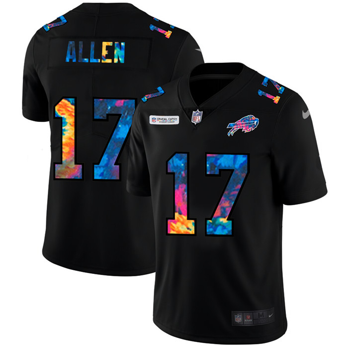Personalized Buffalo Bills #17 Josh Allen Men’s Multi-Color Black 2020 NFL Crucial Catch Untouchable Limited Jersey