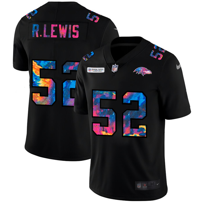 Personalized Baltimore Ravens #52 Ray Lewis Men’s Multi-Color Black 2020 NFL Crucial Catch Untouchable Limited Jersey