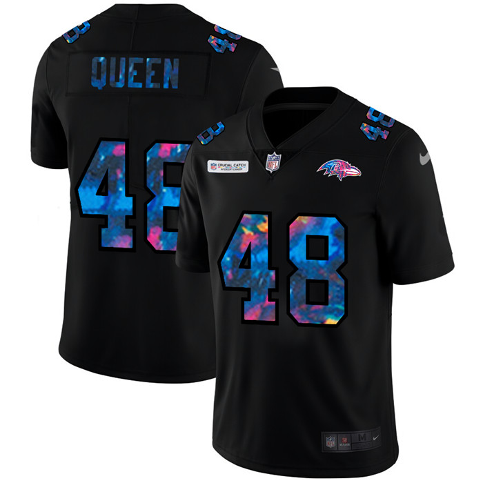 Personalized Baltimore Ravens #48 Patrick Queen Men’s Multi-Color Black 2020 NFL Crucial Catch Untouchable Limited Jersey