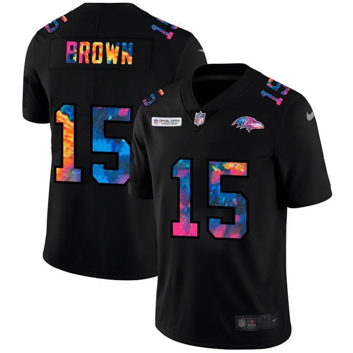 Personalized Baltimore Ravens #15 Marquise Brown Men’s Multi-Color Black 2020 NFL Crucial Catch Untouchable Limited Jersey