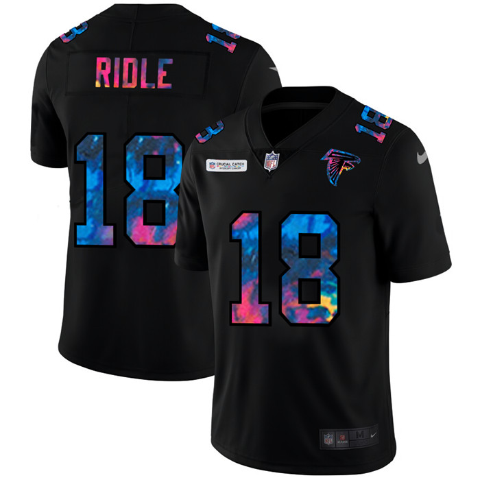 Personalized Atlanta Falcons #18 Calvin Ridley Men’s Multi-Color Black 2020 NFL Crucial Catch Untouchable Limited Jersey