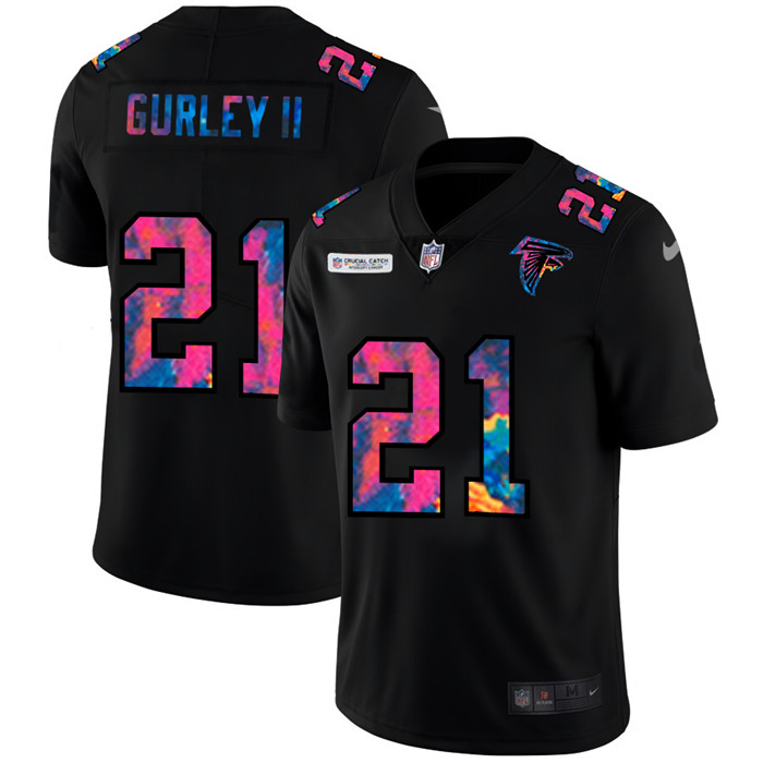 Personalized Atlanta Falcons #21 Todd Gurley II Men’s Multi-Color Black 2020 NFL Crucial Catch Untouchable Limited Jersey