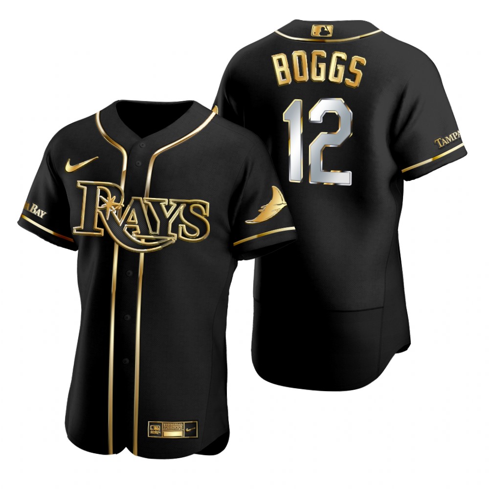 Personalized Rays 12 Wade Boggs Black Gold 2020 Flexbase Jersey