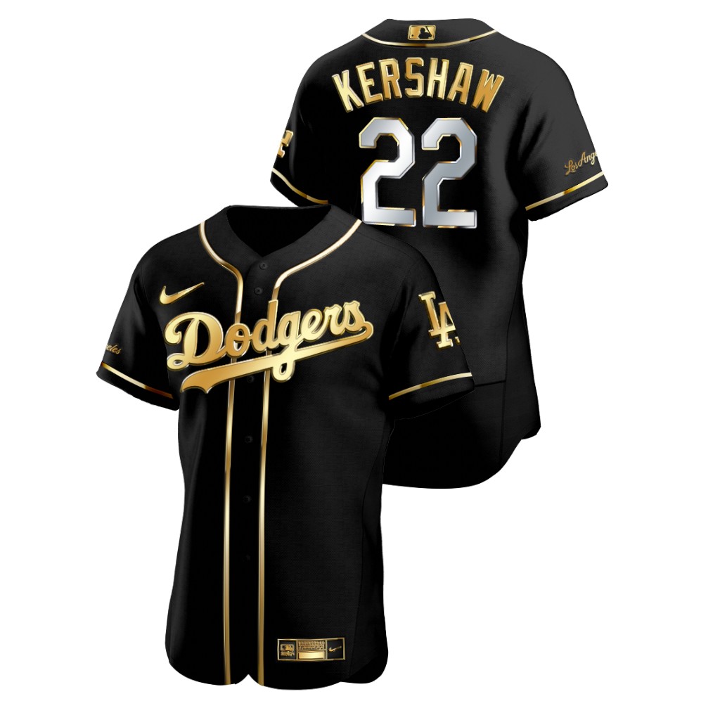 Personalized Dodgers 22 Clayton Kershaw Black Gold 2020 Flexbase Jersey