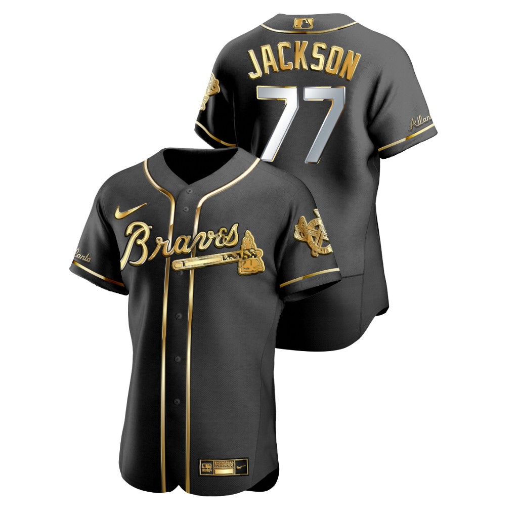 Personalized Braves 77 Luke Jackson Black Gold 2020 Flexbase Jersey