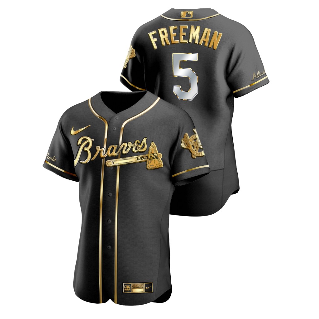 Personalized Braves 5 Freddie Freeman Black Gold 2020 Flexbase Jersey